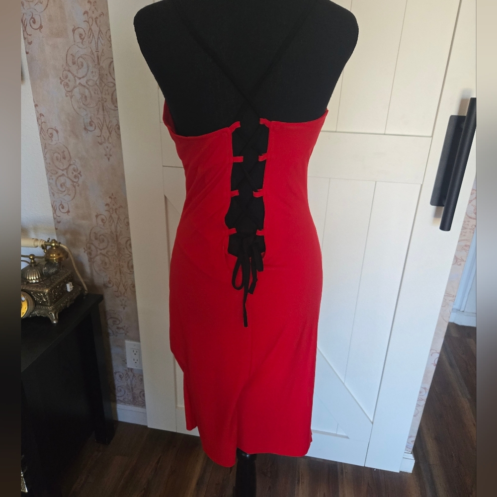 Red and Black Lace Dress 90s Vintage- Medium - Picture 9 of 10